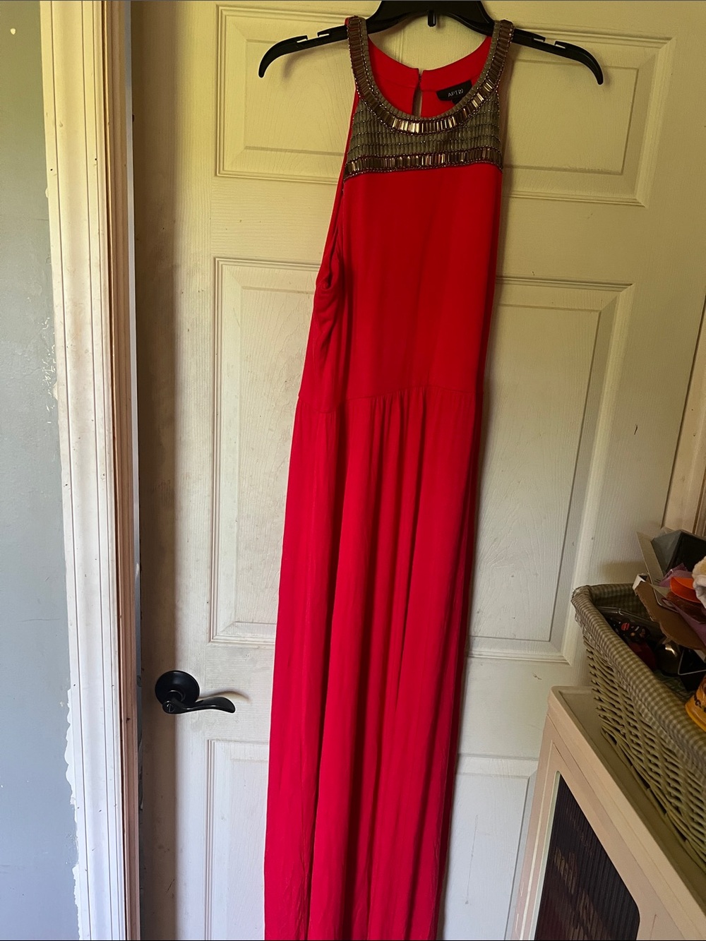 Apt. 9 Red Maxi Dress with Metallic Beaded Yoke